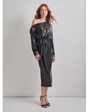 Misook Modern Fit Sequin Novelty Woven Blouson Midi Dress - Gray