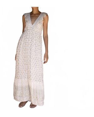 Oliphant Ruffle V-Neck Maxi Dress - White