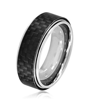 Crucible Jewelry Crucible Los Angeles High Polish Stainless Steel Carbon Fiber Overlay Comfort Fit Ring - Black
