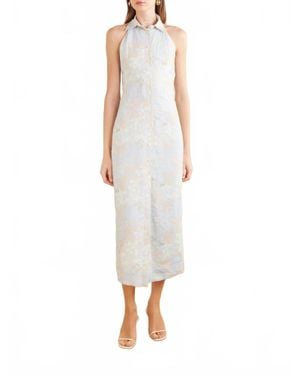 BERNADETTE Cici Jasmin Floral-Print Linen Halterneck Midi Dress - White