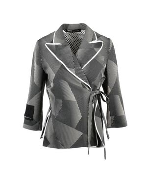 Ibrigu Geometric Pattern Silk Wrap Jacket With Tailored Collar - Gray