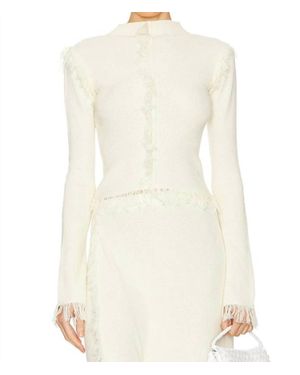 Clea Albi Fringe Knit Top - White