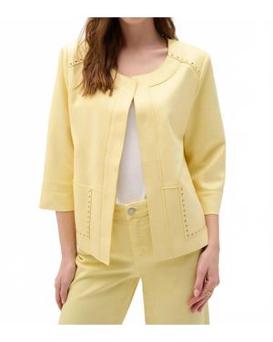 Joseph Ribkoff Studded Open Front Boxy Faux Suede Jacket - Yellow