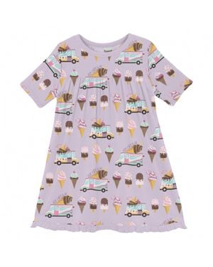 KICKEE Girl's Classic Short Sleeve Swing Dress - Purple