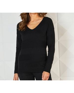 French Kyss Long Sleeve V-Neck Top - Black