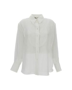True Royal Lightweight Sheer Blouse With Classic Collar - White