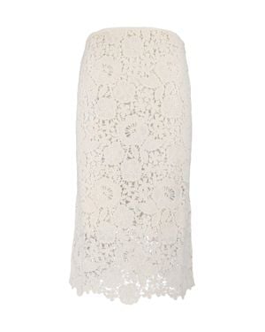 Ermanno Scervino Floral Lace Overlay Scalloped Hemline Midi Skirt - White