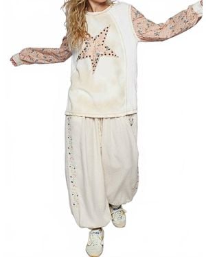 Pol Stella Star-Stitch Knit Top - White