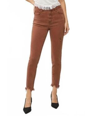 Risen High Rise Ankle Hem Pants - Brown