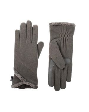 Isotoner Smartdri Fleece Gloves With Overlap Wrist - Gray
