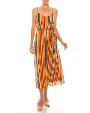 Donna Morgan Spaghetti Strap Striped Midi Dress - Orange