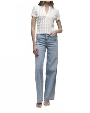 Jonathan Simkhai Mallorie Scalloped Knit Polo Shirt - Blue