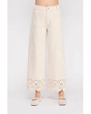 Allie Rose Suede Laser Cut Wide Leg Pants - Natural