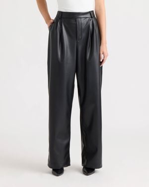 Ellen Tracy Vegan Leather Pleated Wide Leg Pant - Black