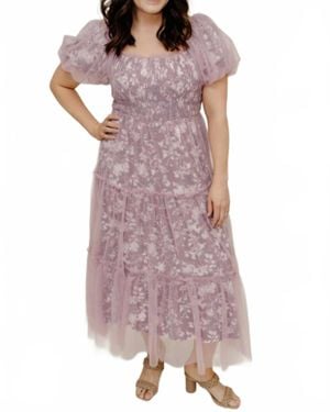 Listicle Shea Floral Dress With Sheer Overlay - Purple