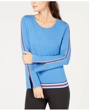 Alfani Varsity Striped Trim Sweater - Blue