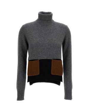 Plan C Cashmere-Blend Bicolor Turtleneck Sweater - Black