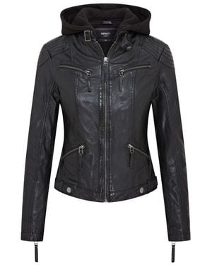 Infinity Leather Hooded Classic Biker Jacket - Black