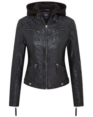 Infinity Leather Hooded Classic Biker Jacket - Black
