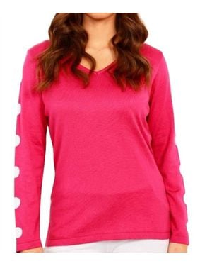 Angel Long Sleeve Dot Neck Top - Red