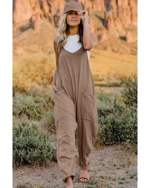 TRUEDAMES Full Size V-Neck Sleeveless Jumpsuit With Pockets - Green