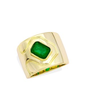 Savvy Cie Jewels 18K Plated Wide Cigar Band With Stone - Green