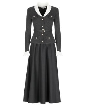 Self-Portrait Knit Twill Midi Dress With Collar And Versatile Silhouette - Black