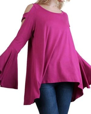 Umgee Shoulder Cutouts Bell Sleeve Tunic - Purple