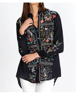 Johnny Was Zodiac Oversized Shirt Tunic Top - Black