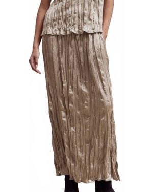 GRADE & GATHER Pleated Wrinkled Satin Slit Skirt - Brown