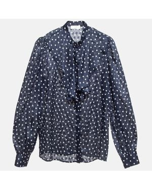 Sandro Metallic Thread Polka Dot Chiffon Shirt - Blue