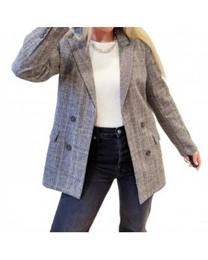Blu Pepper Plaid Long Sleeve Front Button Blazer - Gray