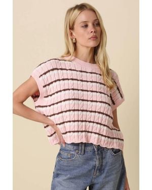 Olivaceous Laci Striped Textured Knit Vest - Pink