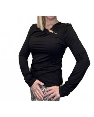Ariella Ring Detail Long Sleeve Top - Black