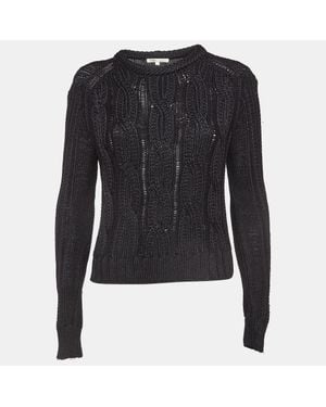 Maje Cable Knit Crew Neck Sweatshirt - Black