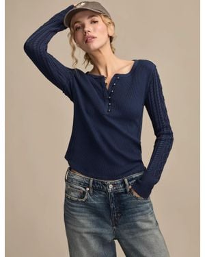 Lucky Brand Textured Mixed Sleeve Henley - Blue