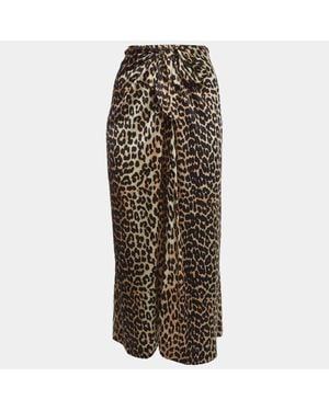 Ganni Leopard Print Silk Knot Detail Skirt - Brown