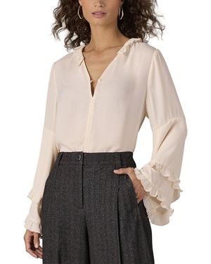 Wit & Wisdom Long Romantic Sleeve Ruffle Split Neck Top - Natural