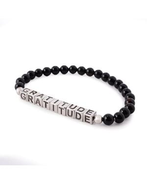 Muse Platinum Plated Choice Of Mantra Onyx Bead Stretch Bracelet - Metallic