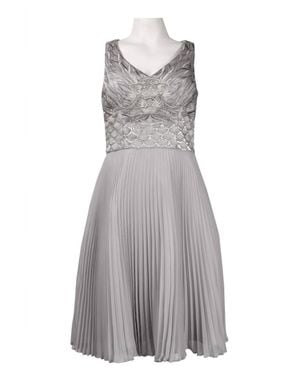 Sue Wong Sleeveless Embellished Accordion Dress - Gray