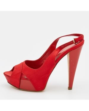 Sergio Rossi Satin Open Toe Platform Slingback Sandals - Red