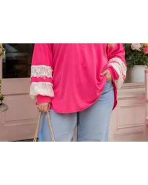 White Birch Crochet Lace Long Sleeve Top - Pink