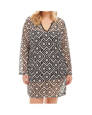 Always for Me Plus Size Long Sleeve V-Neck Tunic Dress - Black