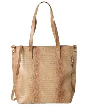 Italian Leather Croc-Embossed Shoulder Bag - Natural