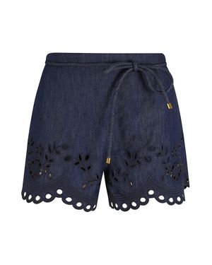 Zimmermann Dark Mahon Broderie Scalloped Cotton Denim Shorts - Blue