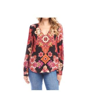 Karen Kane Long Sleeve Shirred Blouse