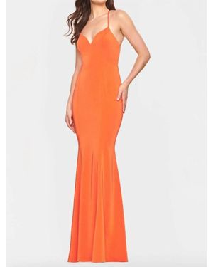 Faviana Fit & Flare Open Back Gown - Orange