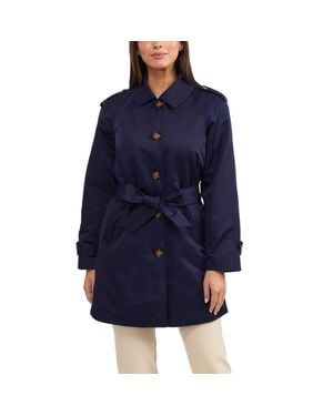 Ellen Tracy Coated Gab Trench With Polyfill Insulation - Blue