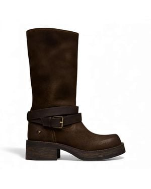 Windsor Smith Suede Leather Mid-Calf High Western Riding Boots - Brown