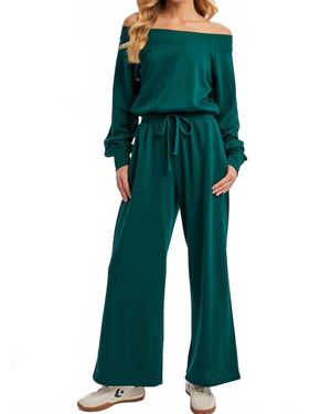 Bluivy Off The Shoulder Knit Jumpsuit - Green